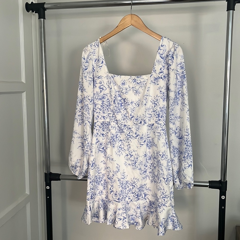 White & blue mini dress